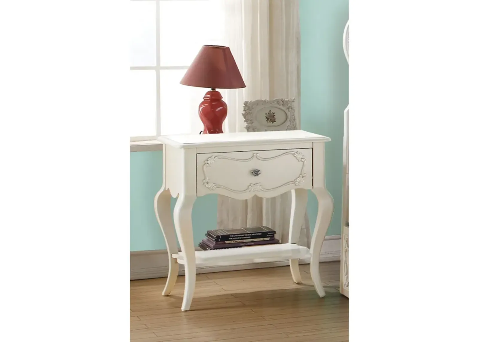 Beautiful Wood Nightstand By Edalene, Pearl White-Benzara