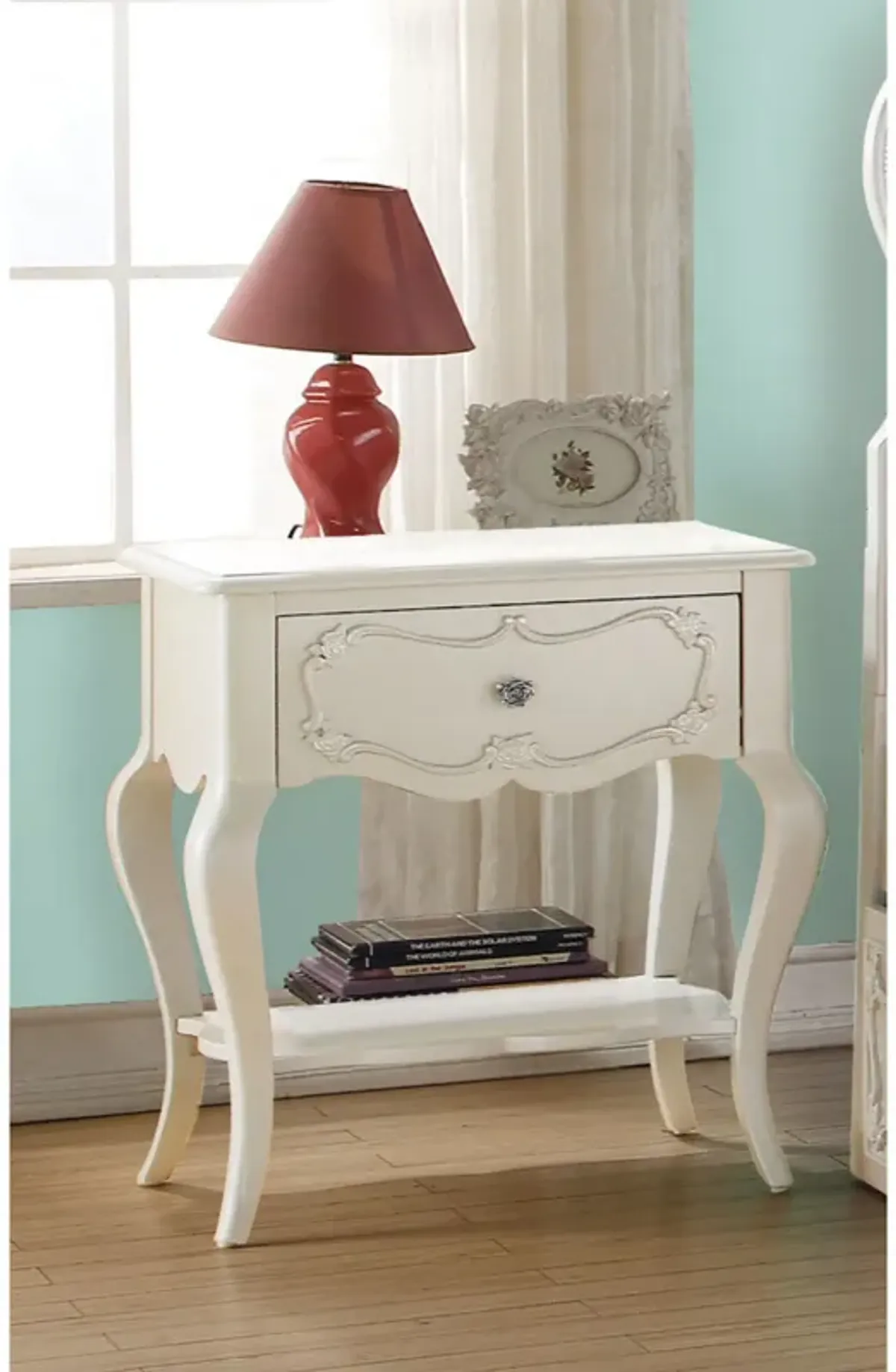 Beautiful Wood Nightstand By Edalene, Pearl White-Benzara