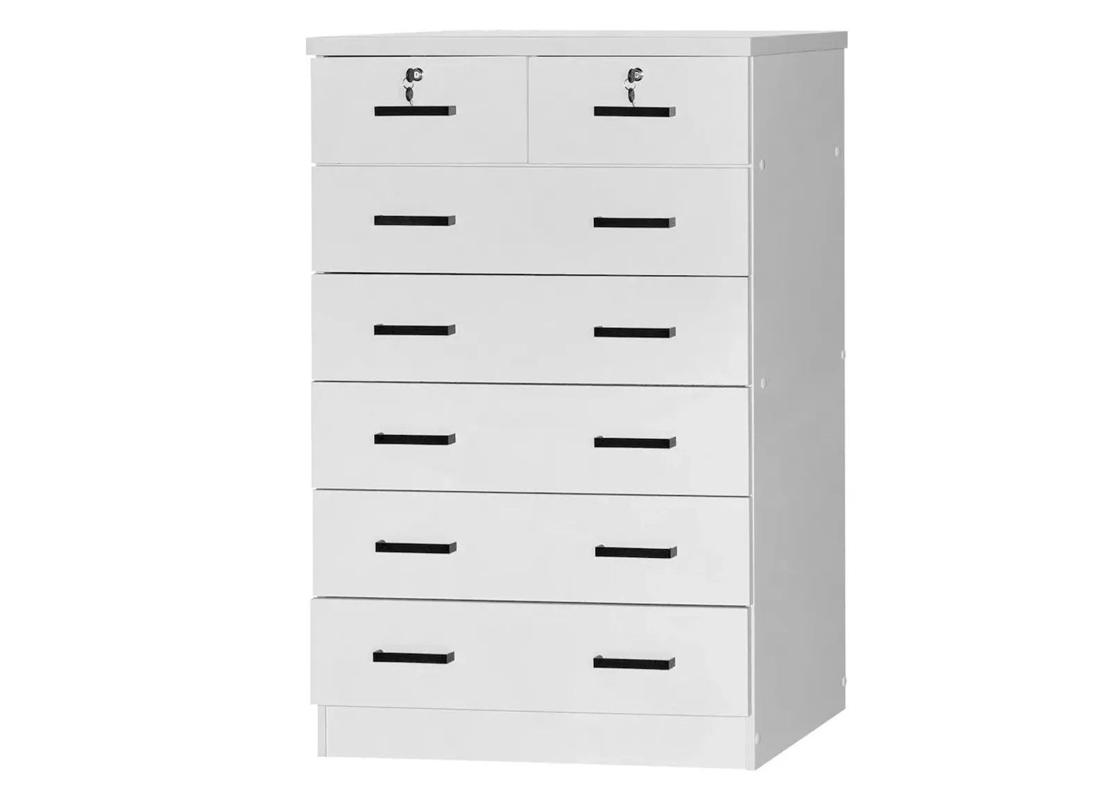 7 Drawer Chest Wooden Dresser with Lock (White)