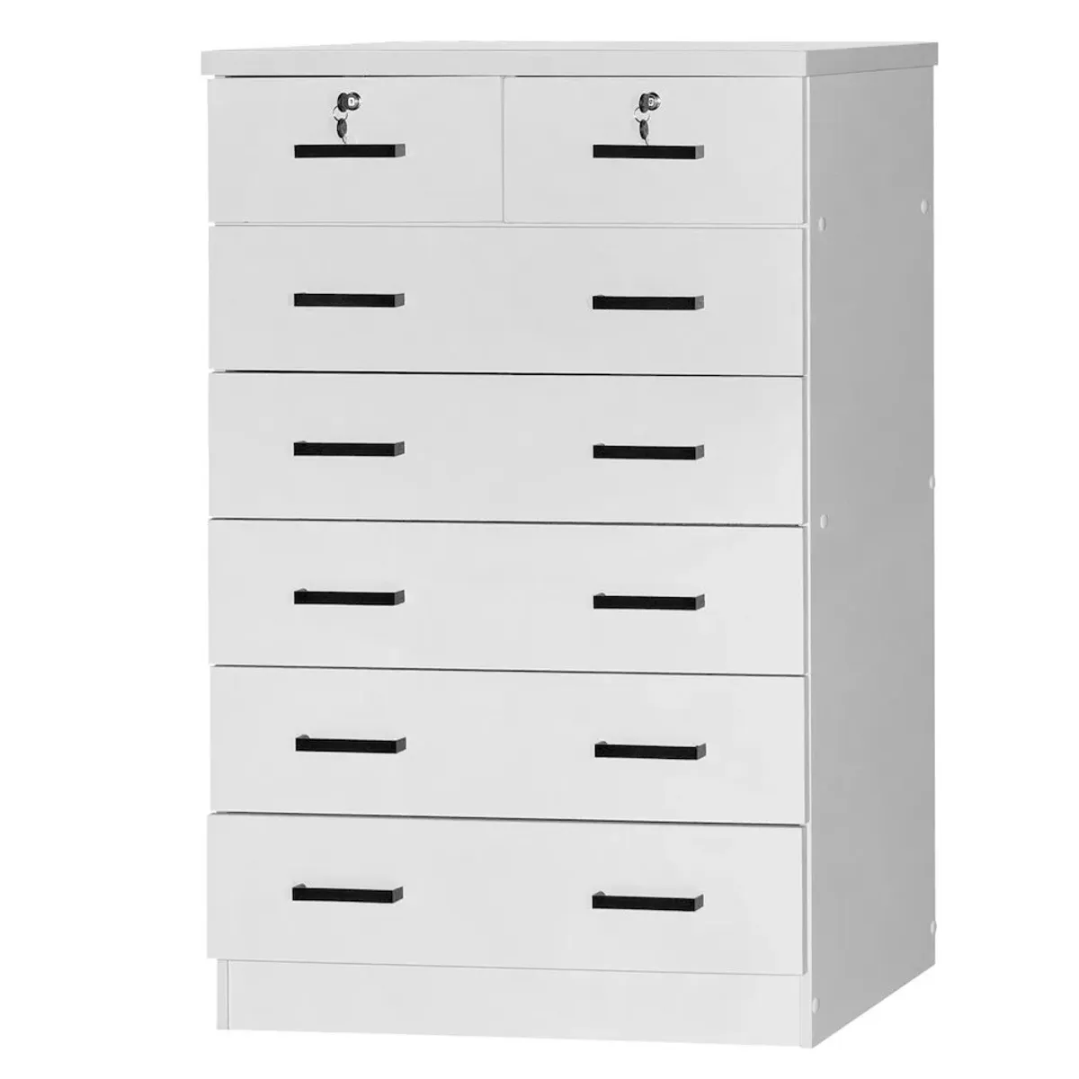 7 Drawer Chest Wooden Dresser with Lock (White)