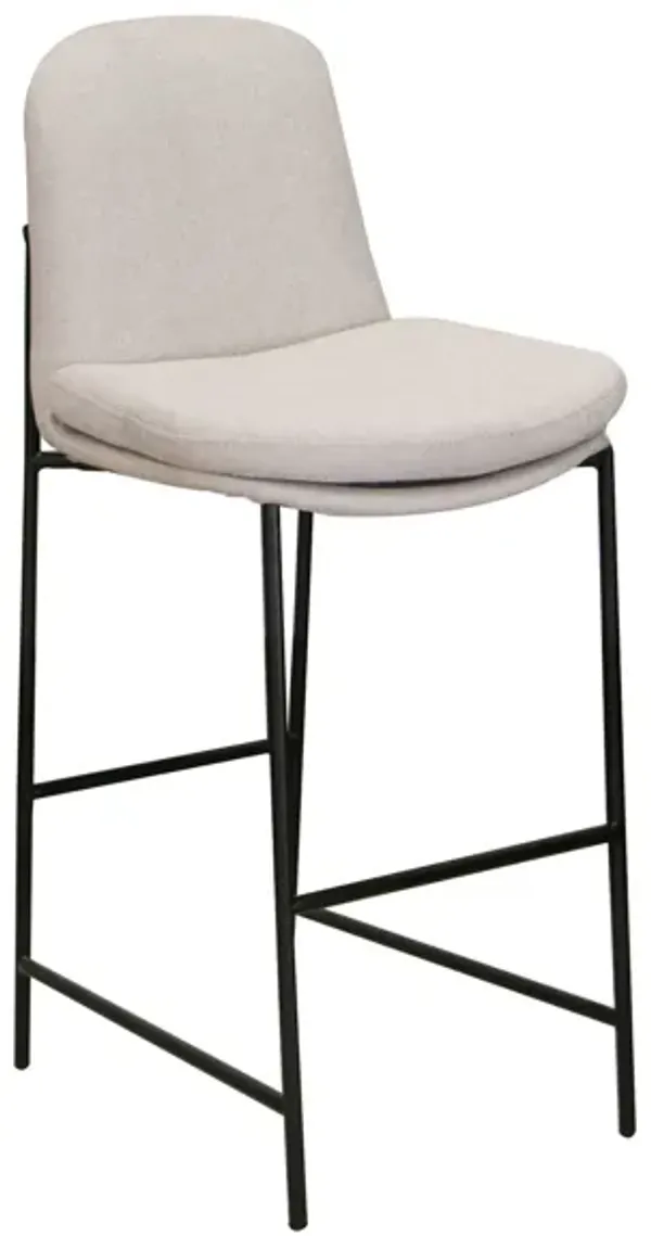 Revee Barstool Chair, Black Iron Frame, Water-Resistant Beige Polyester - Benzara