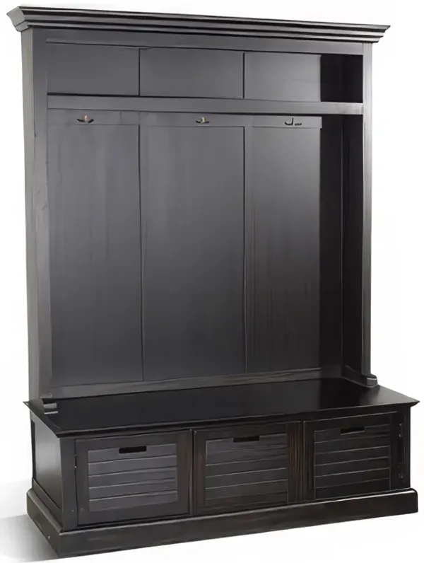 Kota Foyer Coat Rack Entry Hall Tree w Storage Bench, Black 85 Inch - Benzara