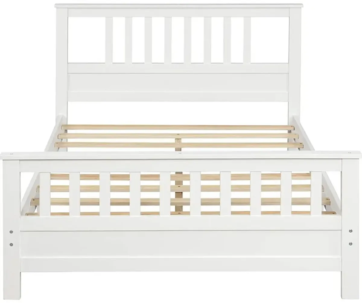 Hivvago White Pine Wood Slatted Platform Headboard Footboard Full Size Bed