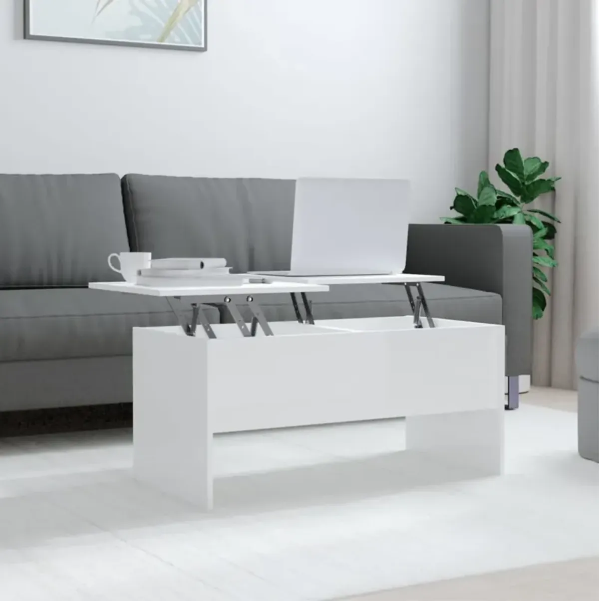 vidaXL Modern High Gloss White Coffee Table | Rectangular Design | Made of Sturdy Engineered Wood | Requires Assembly | Measures 40.2" L x 19.9" W x 18.3" H