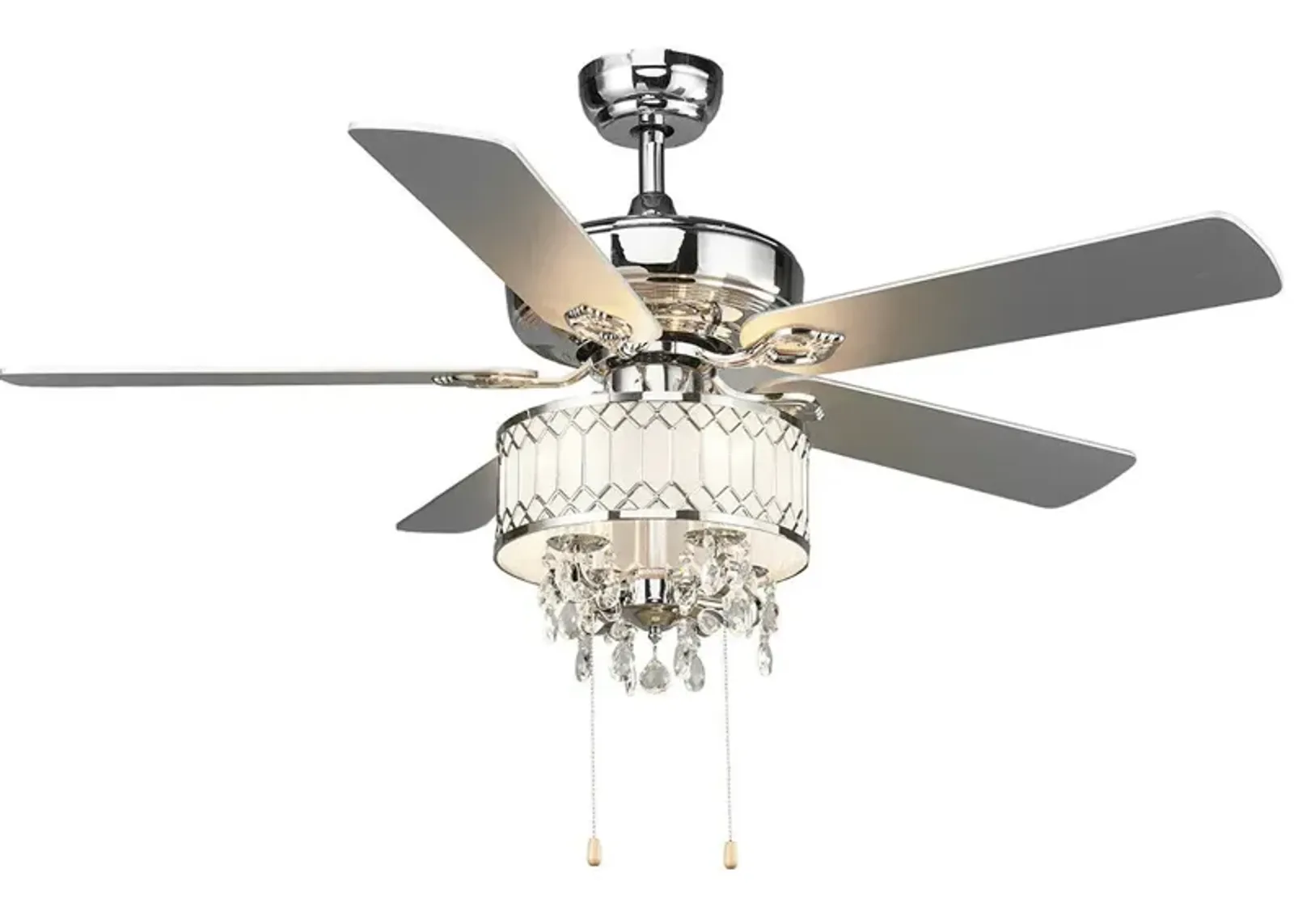 52 Inch Crystal Ceiling Fan Lamp w/ 5 Reversible Blades-Silver