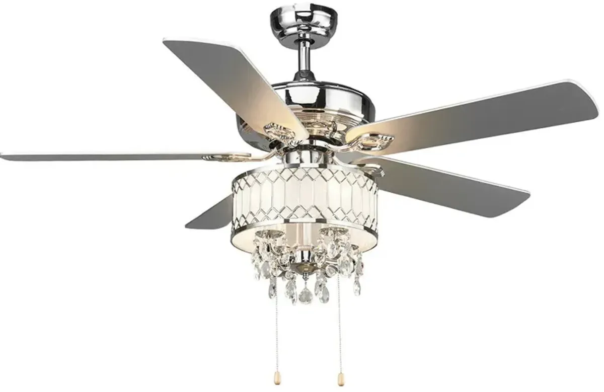 52 Inch Crystal Ceiling Fan Lamp w/ 5 Reversible Blades-Silver