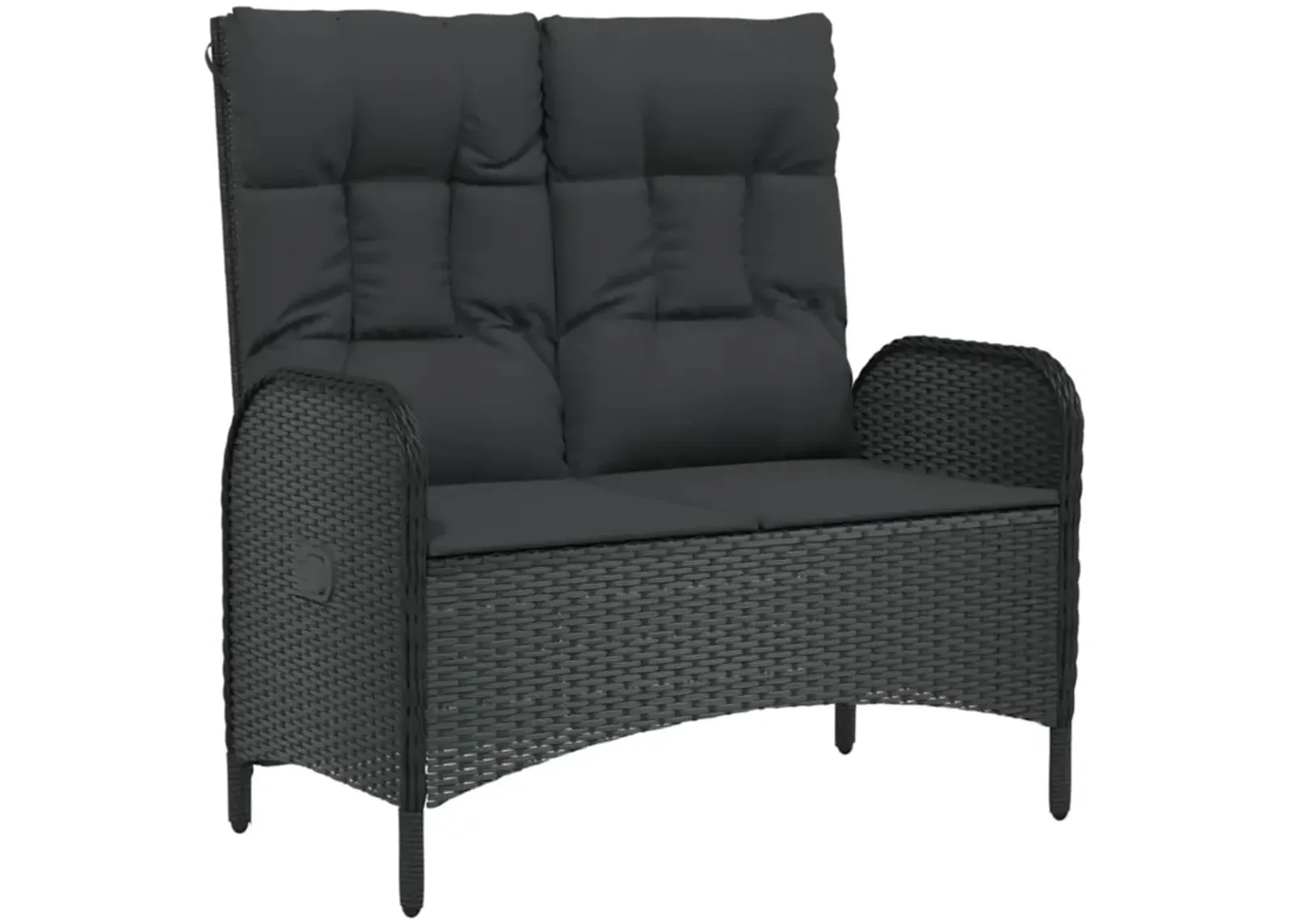 vidaXL Black Patio Bench with Reclining Function - Weather-Resistant Poly Rattan Material, Powder-Coated Steel Frame - Cushions Included - Fit for Garden, Terrace, Outdoor Lounge Area Use