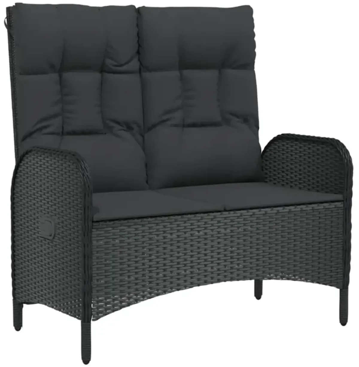 vidaXL Black Patio Bench with Reclining Function - Weather-Resistant Poly Rattan Material, Powder-Coated Steel Frame - Cushions Included - Fit for Garden, Terrace, Outdoor Lounge Area Use