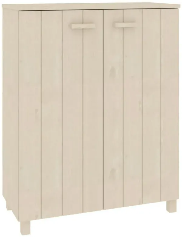Shoe Cabinet, 2 Slatted Doors, Honey Brown Solid Pine Wood, 33x16x42In - Benzara