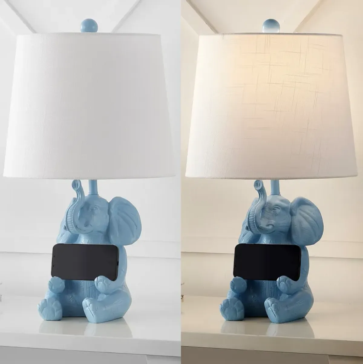 Kairi Modern Shabby Chic Resin/Iron Happy Elephant LED Kids' Table Lamp with Phone Stand