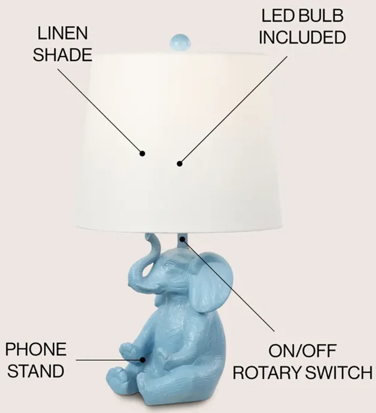 Kairi Modern Shabby Chic Resin/Iron Happy Elephant LED Kids' Table Lamp with Phone Stand