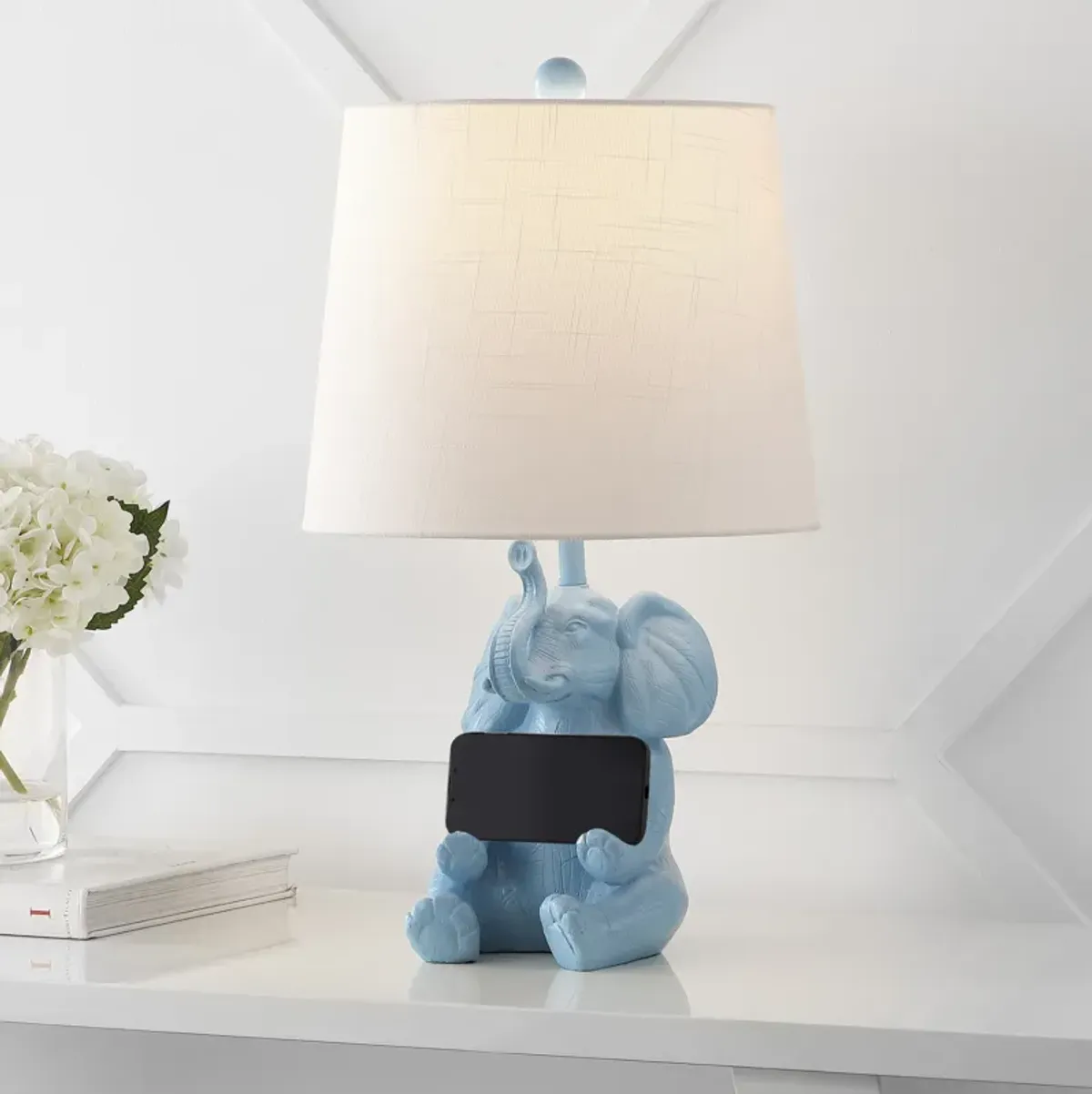 Kairi Modern Shabby Chic Resin/Iron Happy Elephant LED Kids' Table Lamp with Phone Stand