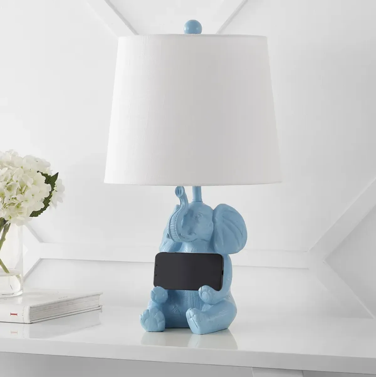 Kairi Modern Shabby Chic Resin/Iron Happy Elephant LED Kids' Table Lamp with Phone Stand