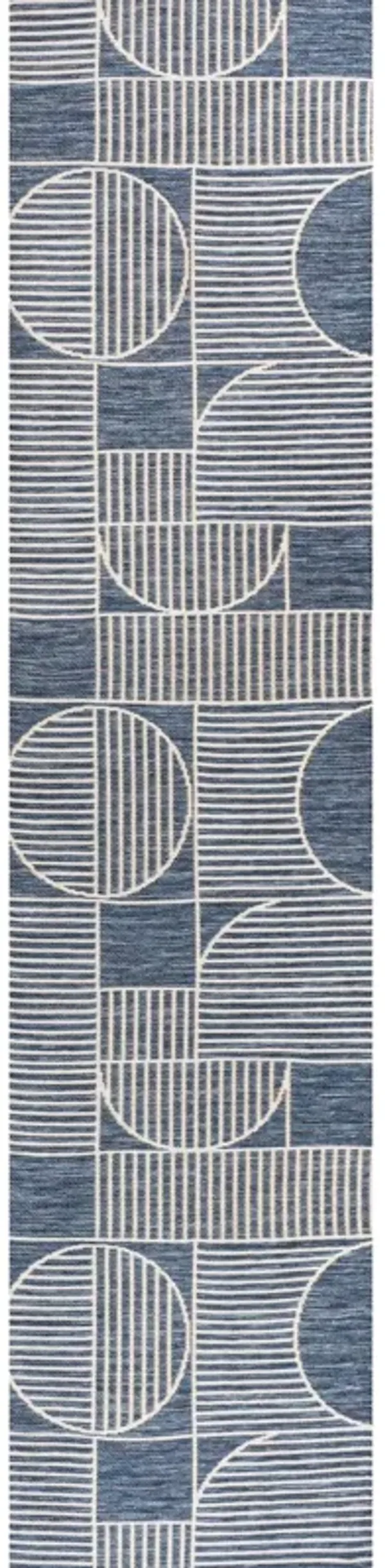 Modern Geometric Lines Reversible Machine-Washable Navy/Cream 2x8 Indoor/Outdoor Runner Rug