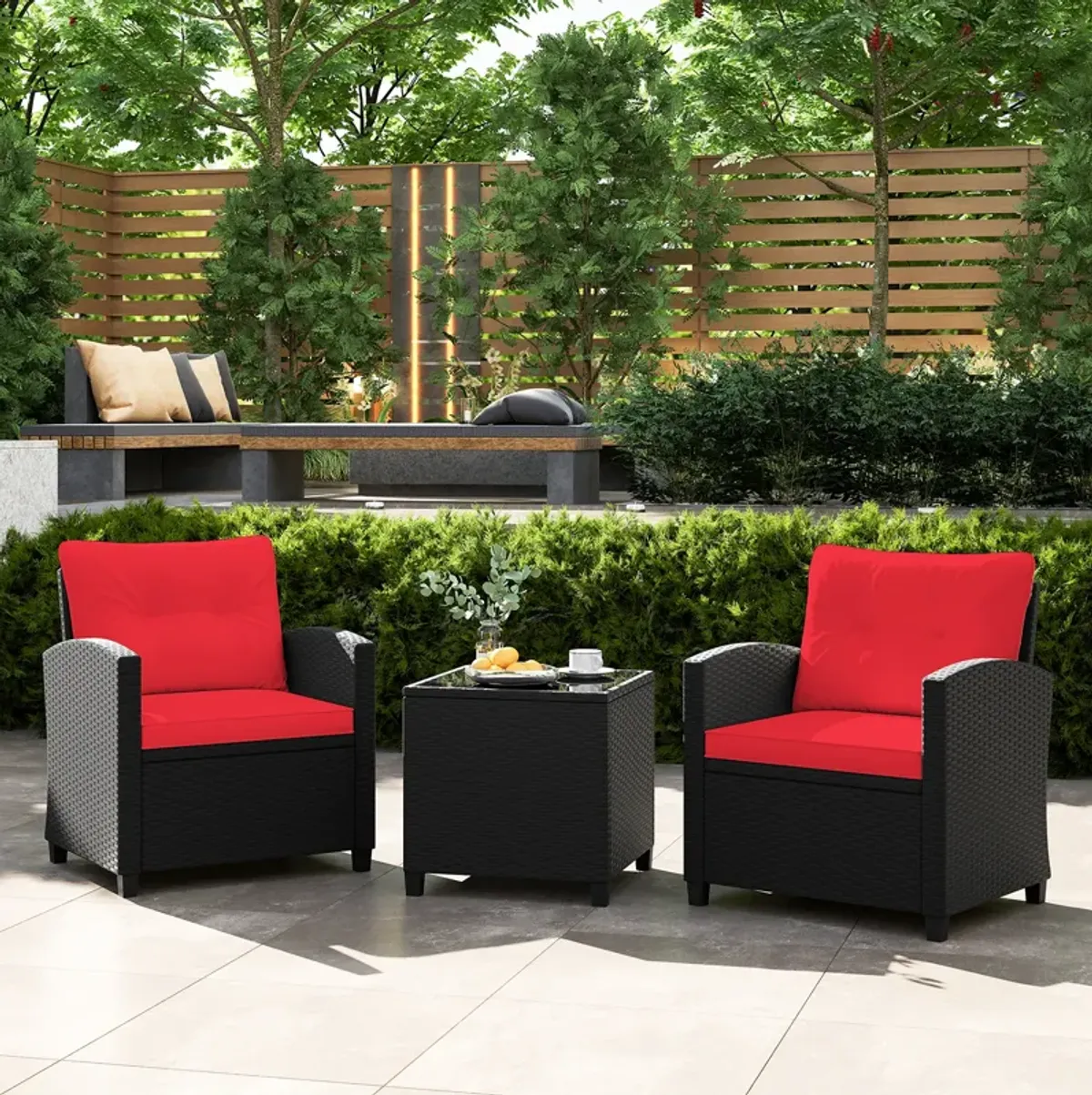 3 Pieces Patio Furniture Set with Tempered Glass Coffee Table