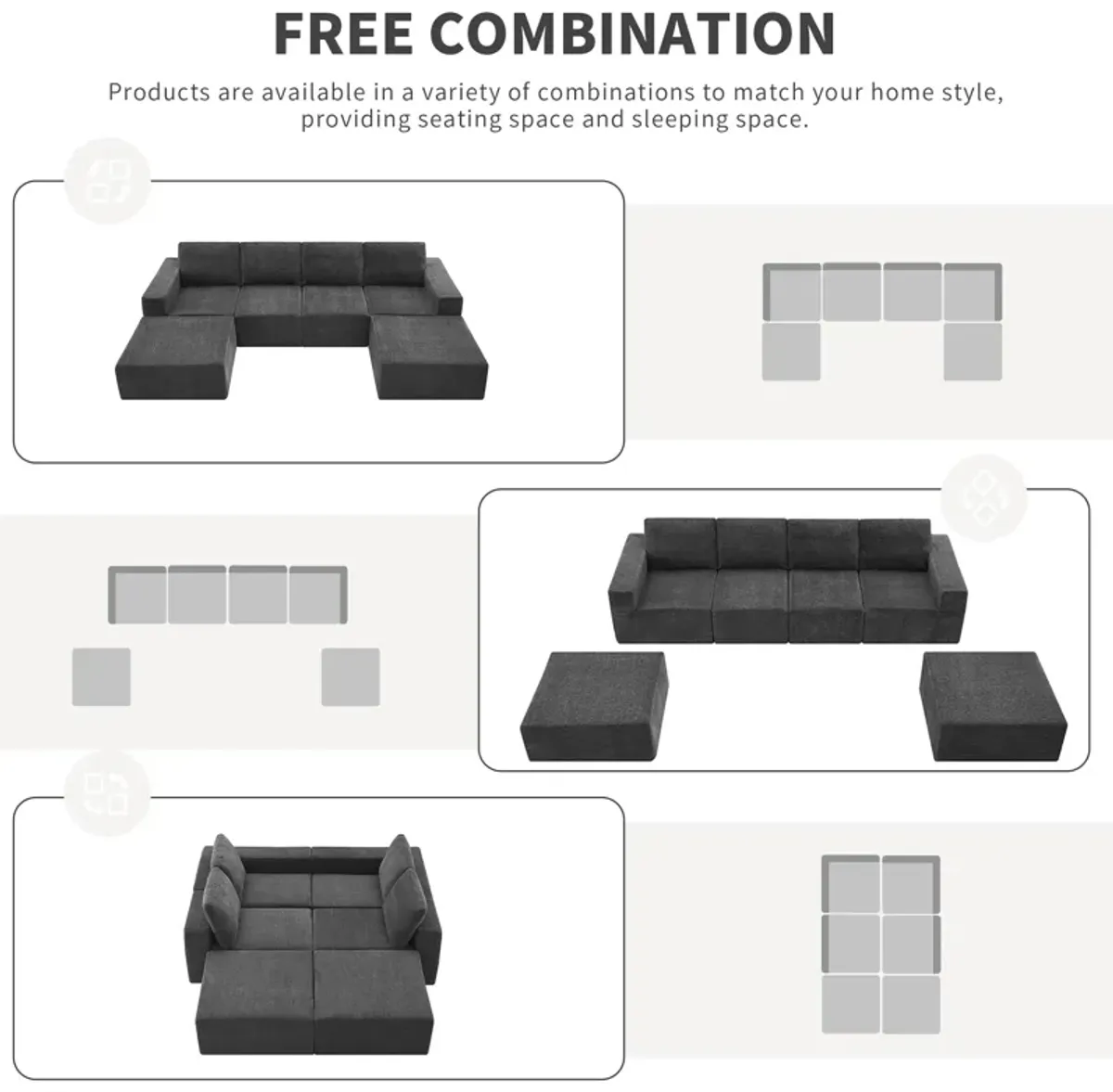 MONDAWE Modular U Shaped Sectional Sofa,Luxury Chenille Floor Couch Set,Upholstered Indoor Furniture,Foam-Filled Sleeper Sofa Bed
