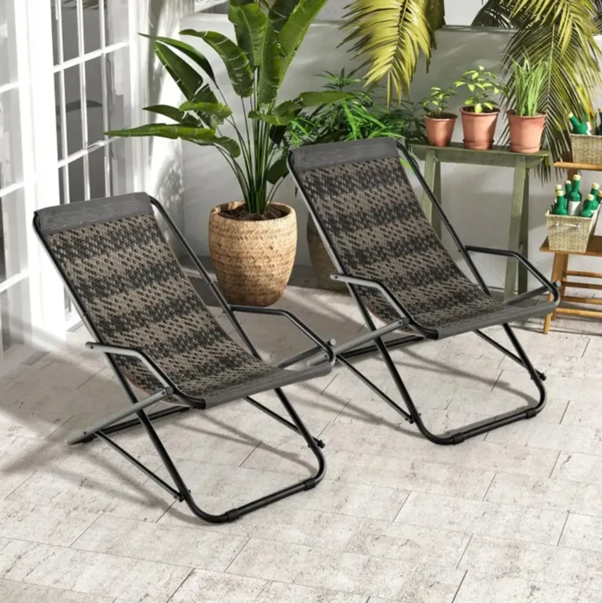 Hivvago Outdoor Patio PE Wicker Rocking Chair with Armrests and Metal Frame