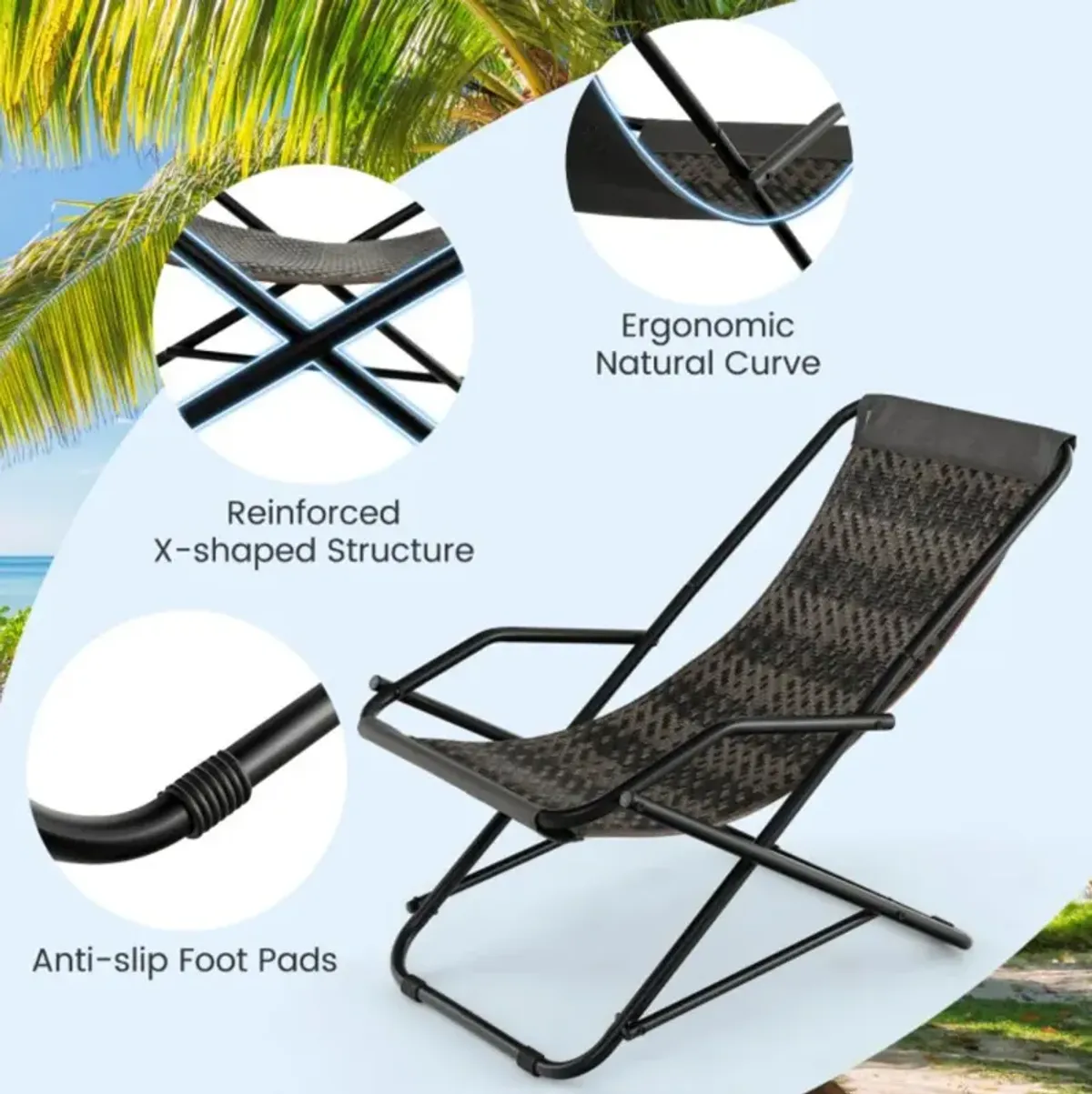 Hivvago Outdoor Patio PE Wicker Rocking Chair with Armrests and Metal Frame