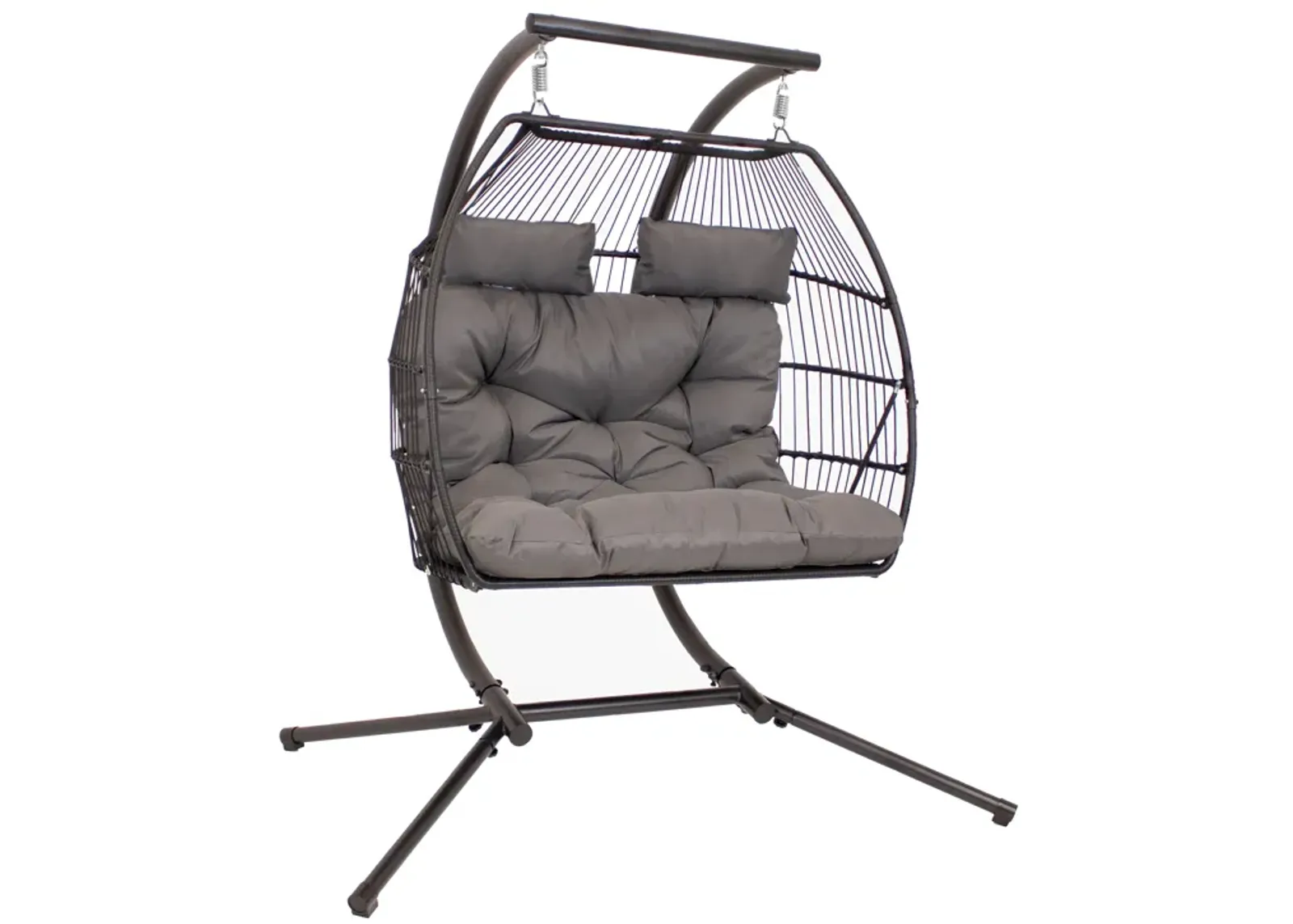 Sunnydaze Polyrattan Andrei Double Egg Chair with Stand and Cushion - Gray