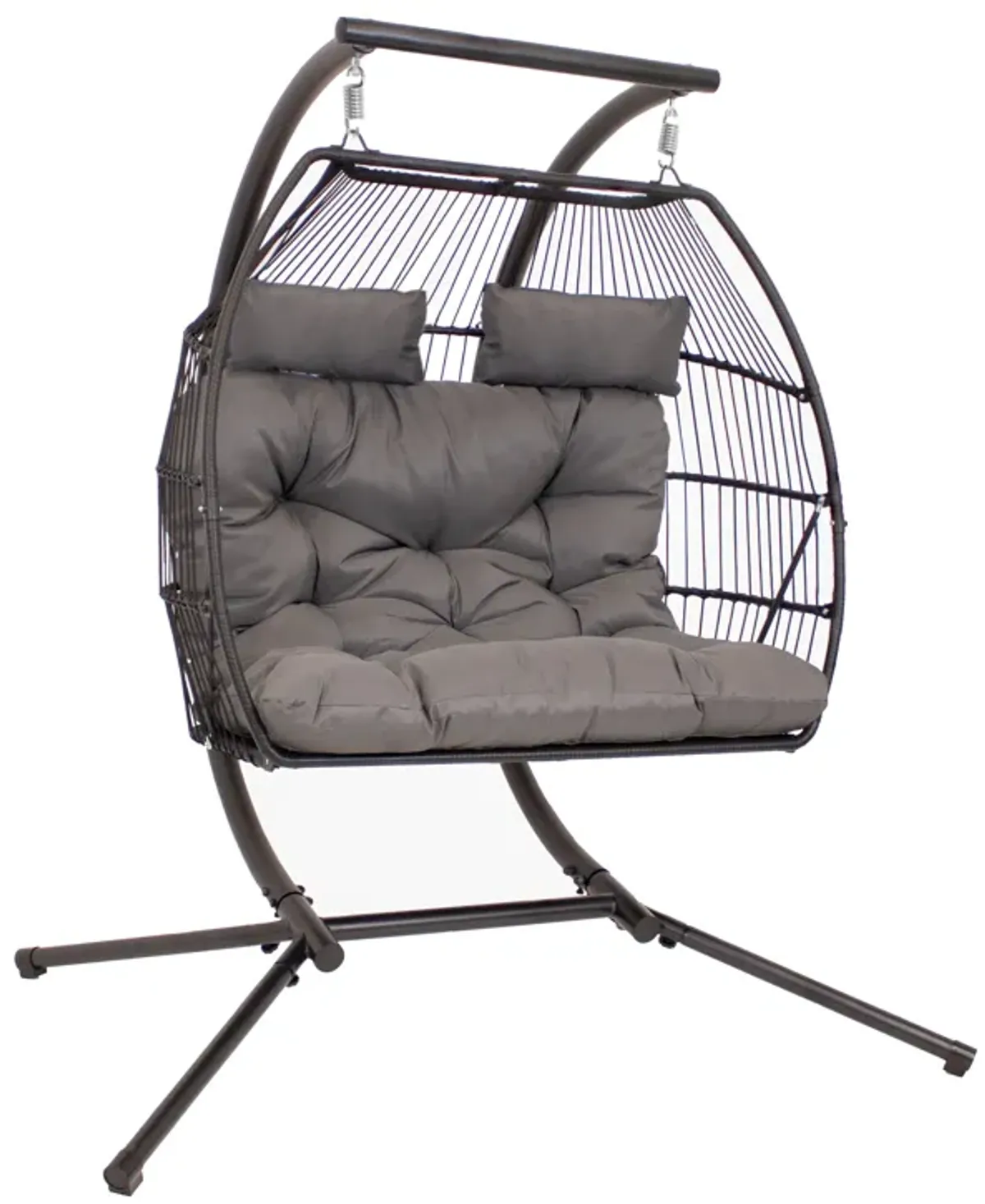 Sunnydaze Polyrattan Andrei Double Egg Chair with Stand and Cushion - Gray