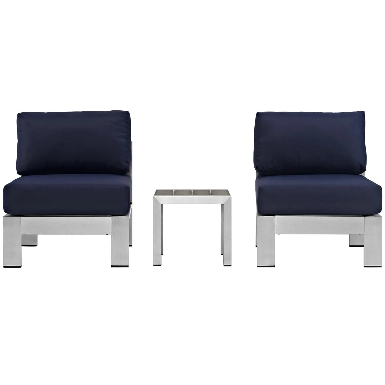 Shore 3 Piece Outdoor Patio Aluminum Sectional Sofa Set - Silver Navy