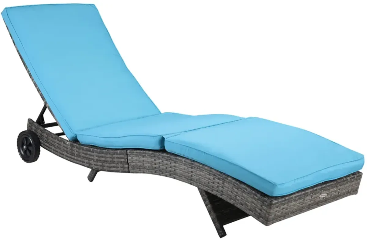 Sky Blue Patio Recliner: Wicker Chaise with 5-Level Backrest