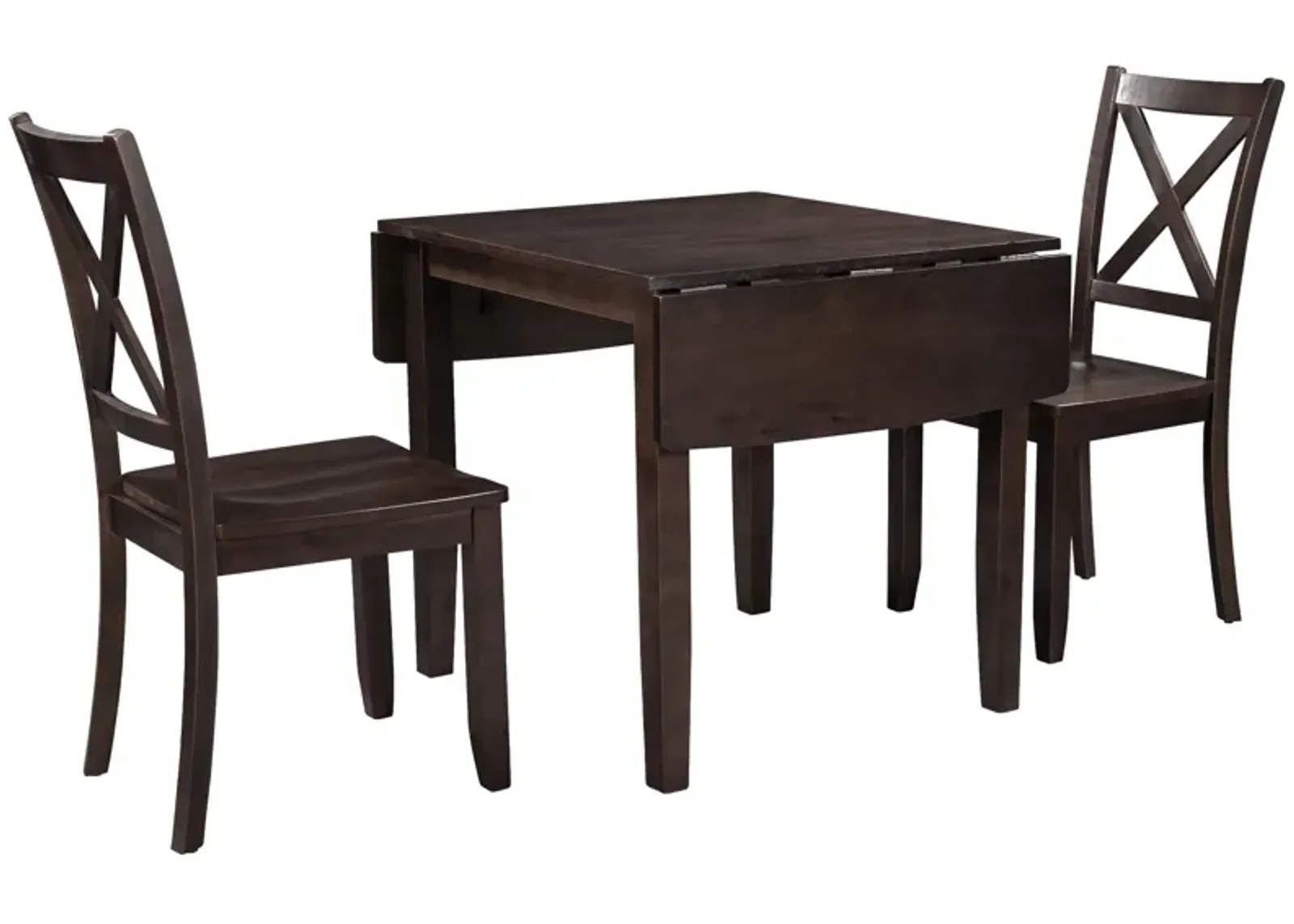 MONDAWE 3-Piece Wood Drop Leaf Breakfast Nook Dining Table Set with 2 X-back Chairs for Small Places,Dining Room,Kitchen