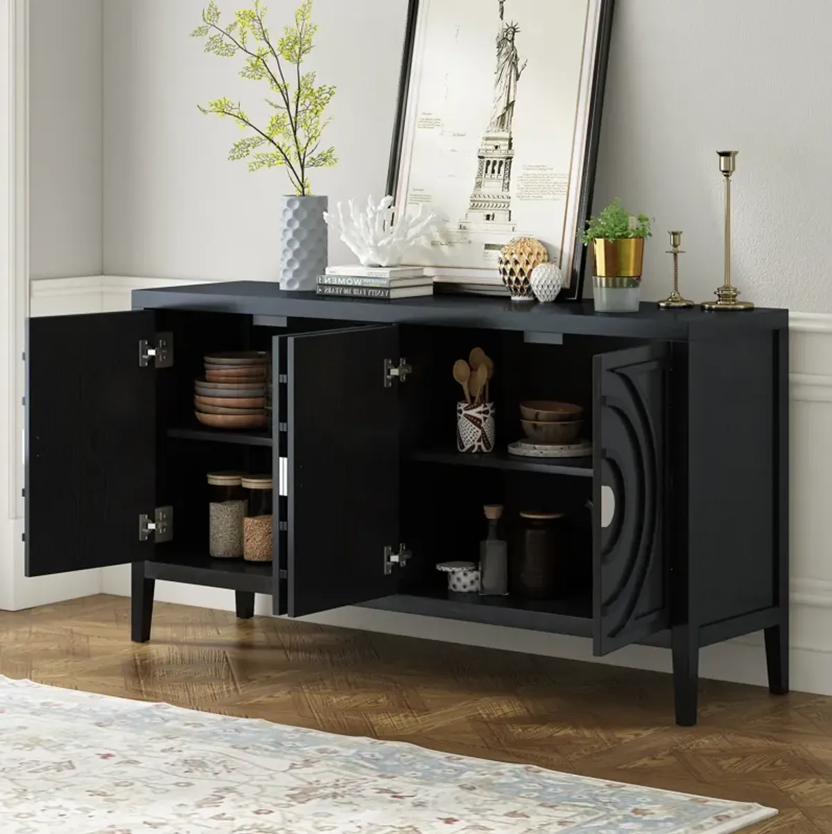Merax Retro Circular Groove Door Sideboard