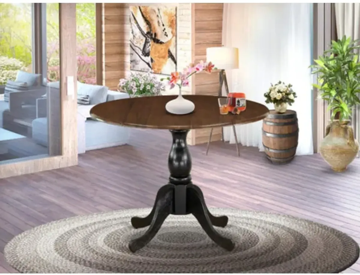 East West Furniture Wood Kitchen Table with Drop Leaves - Walnut Table Top and Black Pedestal Leg Finish