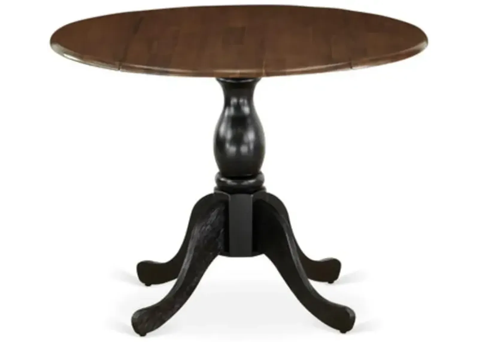 East West Furniture Wood Kitchen Table with Drop Leaves - Walnut Table Top and Black Pedestal Leg Finish