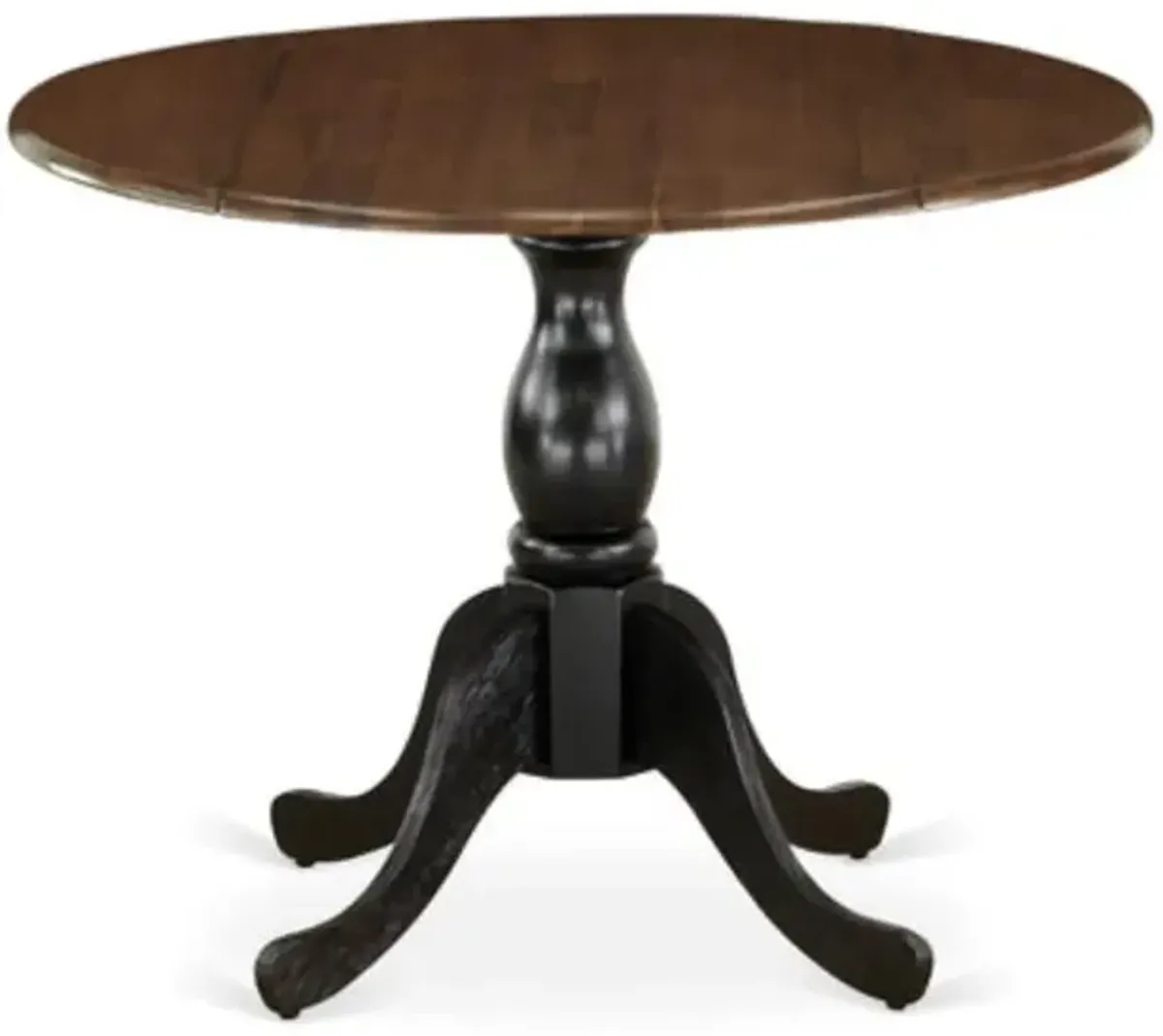 East West Furniture Wood Kitchen Table with Drop Leaves - Walnut Table Top and Black Pedestal Leg Finish