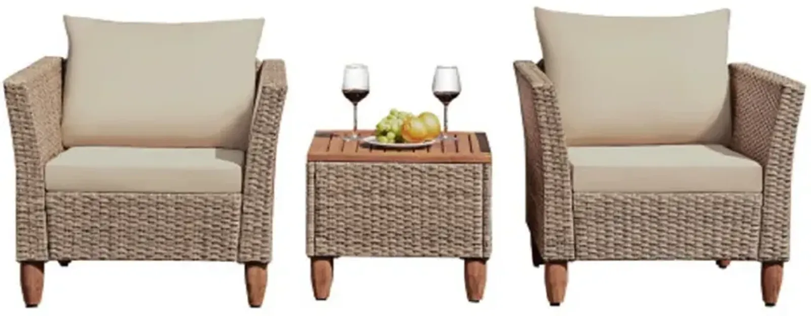 3 Pieces Patio Rattan Furniture Set with Washable Cushion for Yard Porch-Beige