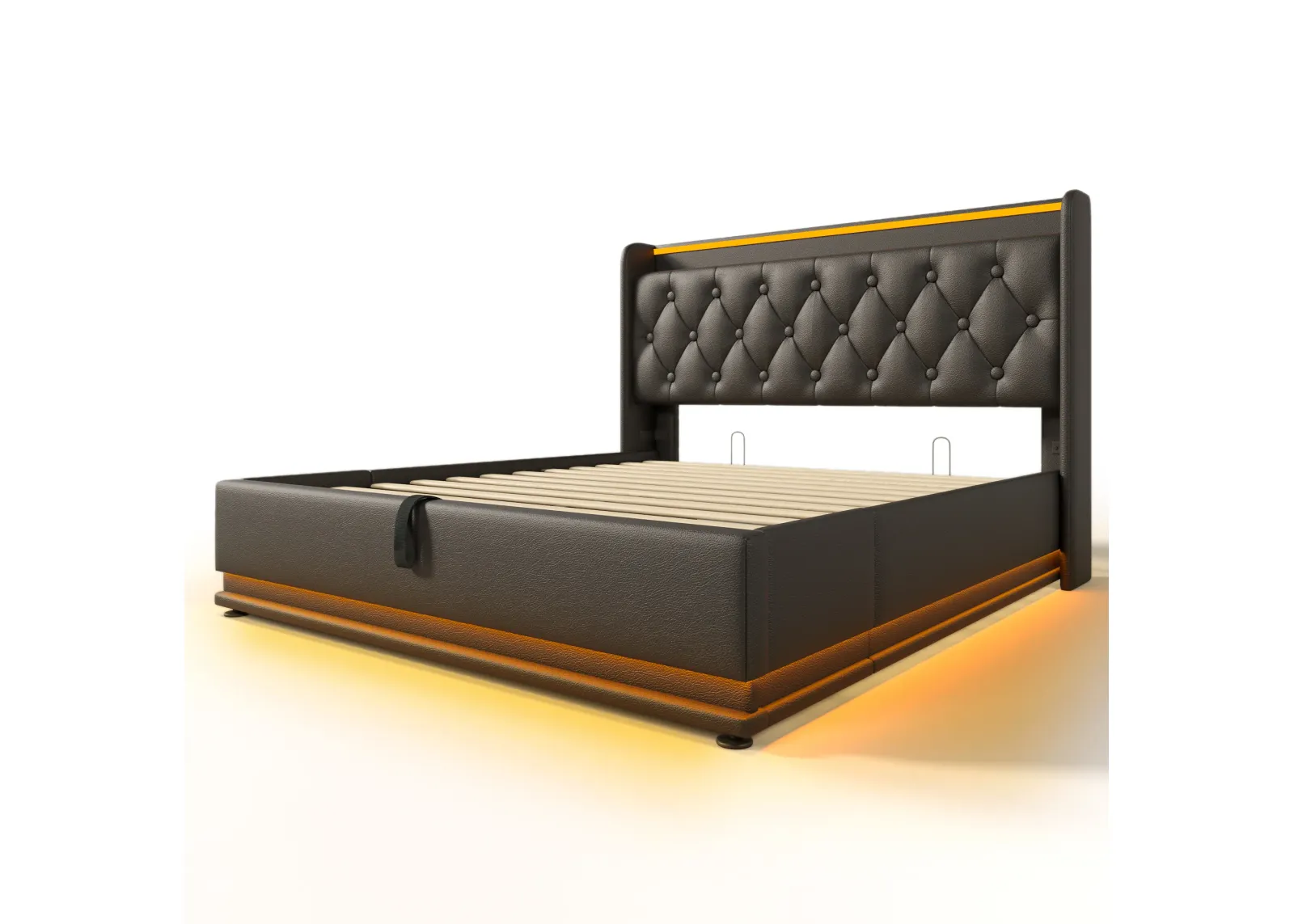 Merax PU Upholstered Bed with Storage and LED