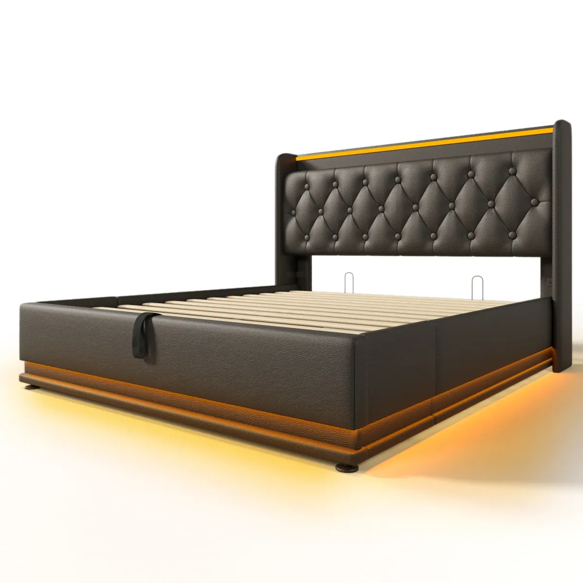 Merax PU Upholstered Bed with Storage and LED