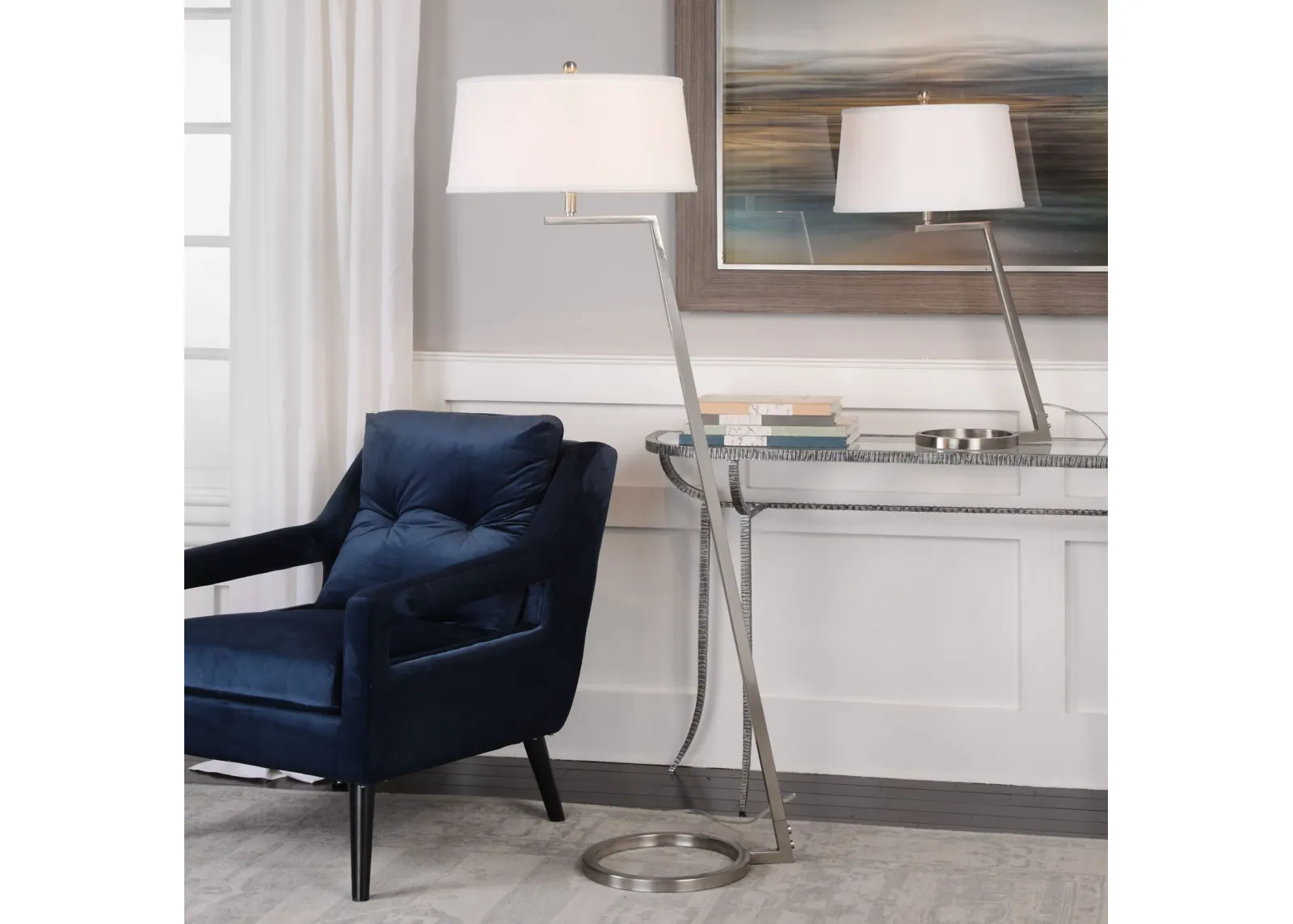 Uttermost Ordino Modern Nickel Floor Lamp