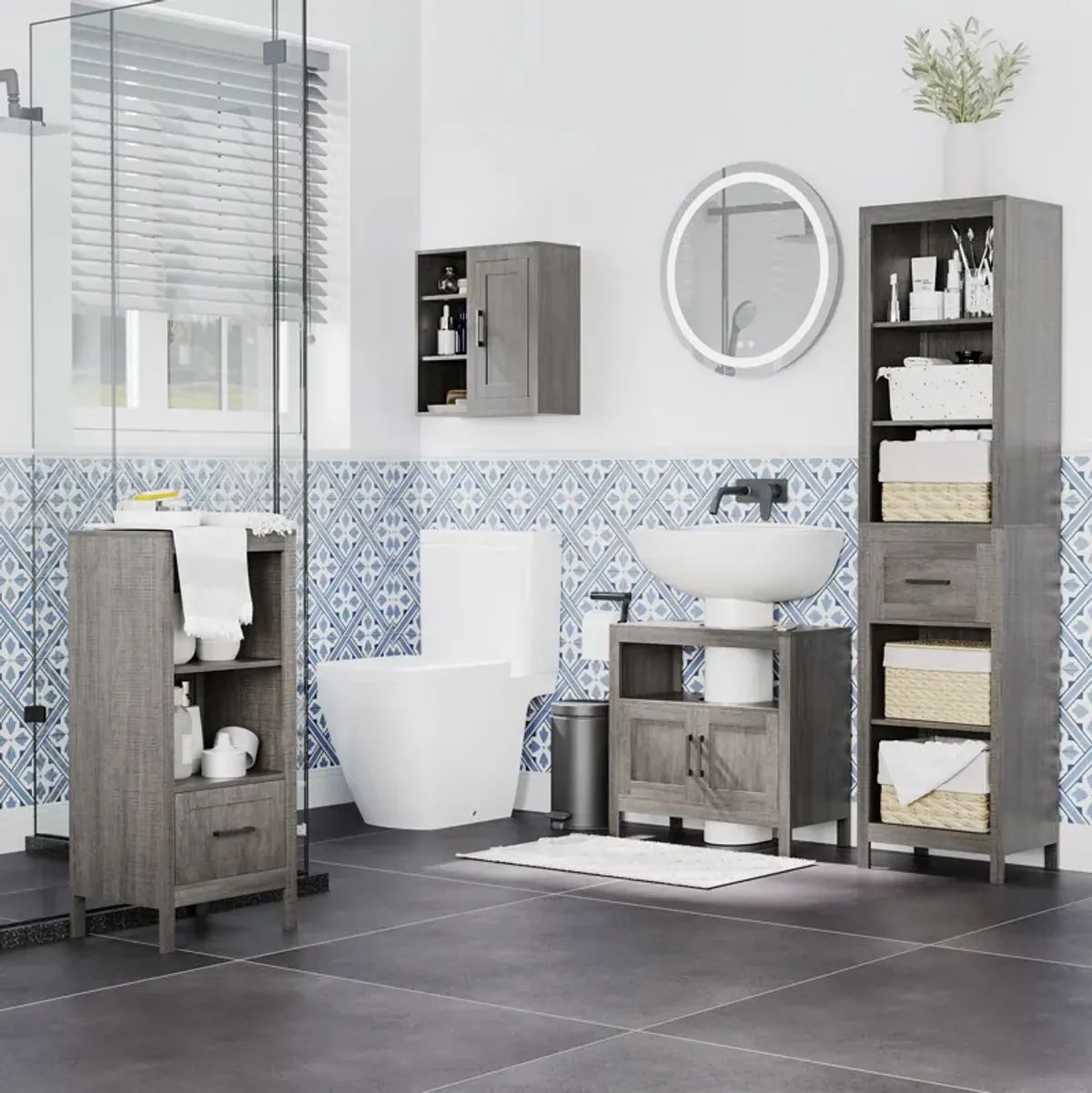 Gray Bathroom Vanity: Under Sink Storage Cabinet with 2 Doors & Shelf