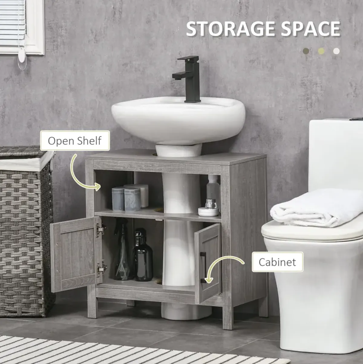 Gray Bathroom Vanity: Under Sink Storage Cabinet with 2 Doors & Shelf