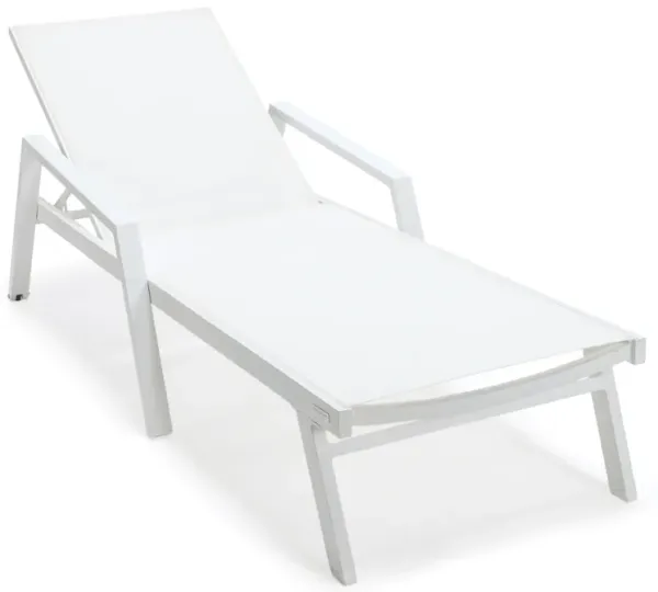 LeisureMod Marlin Adjustable Patio Chaise Lounge Chair with Armrests – White Aluminum