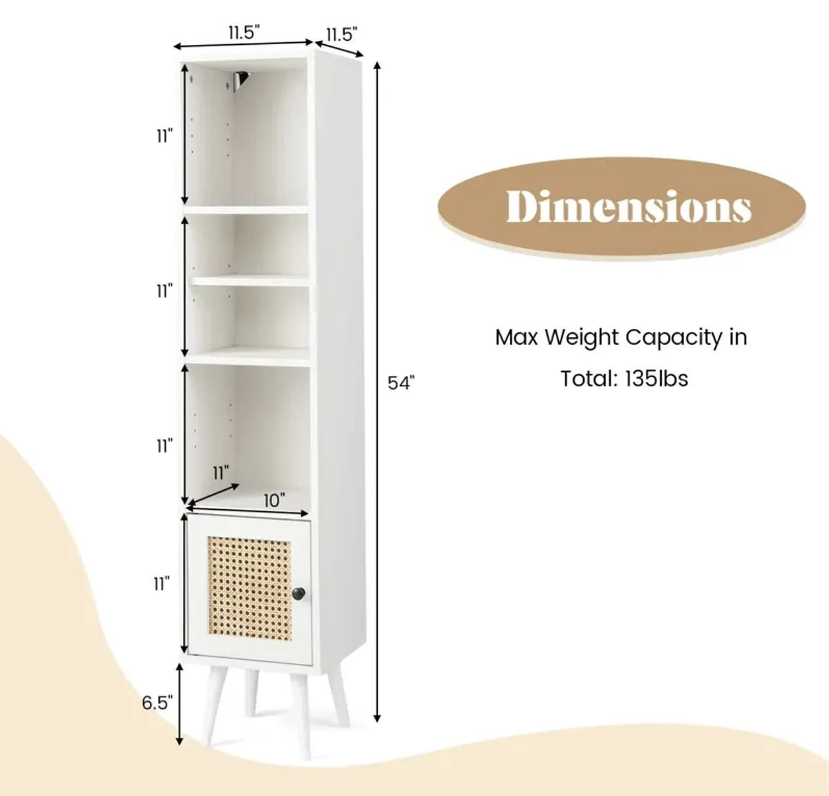 4 Tiers Rattan Storage Cabinet with Slim Design