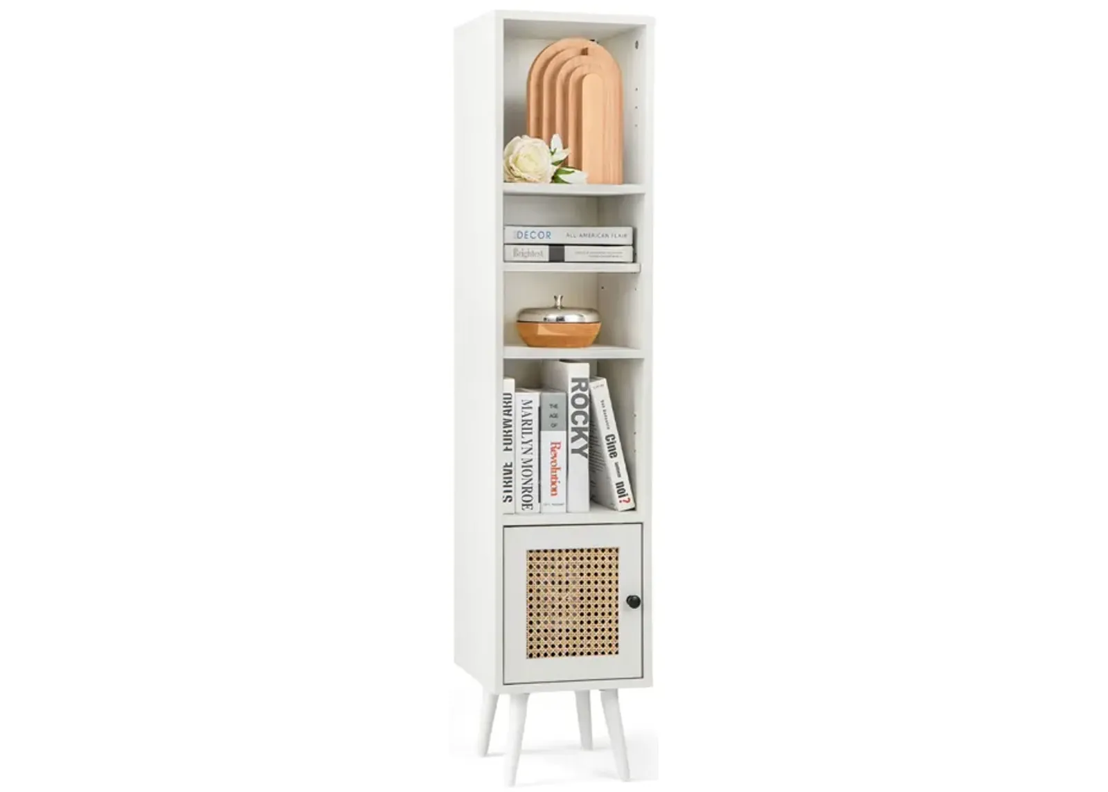 4 Tiers Rattan Storage Cabinet with Slim Design