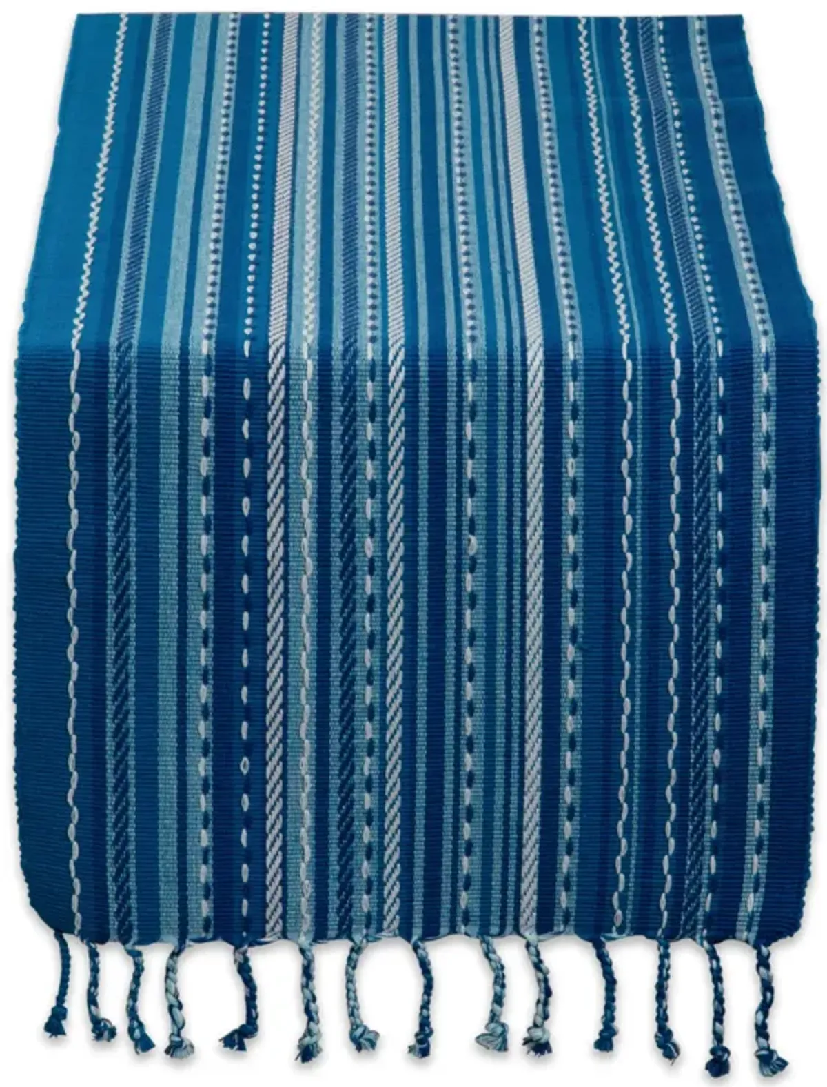 14" x 72" Blue and White Rectangular Home and Kitchen Essentials Tonal Stripe With Fringe Table Runner