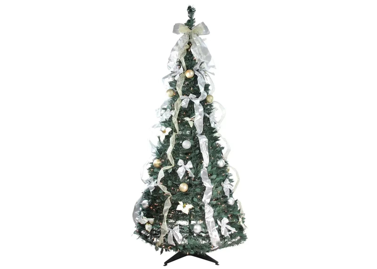 6' Pre-Lit Silver and Gold Pre-Decorated Pop-Up Artificial Christmas Tree  Clear Lights