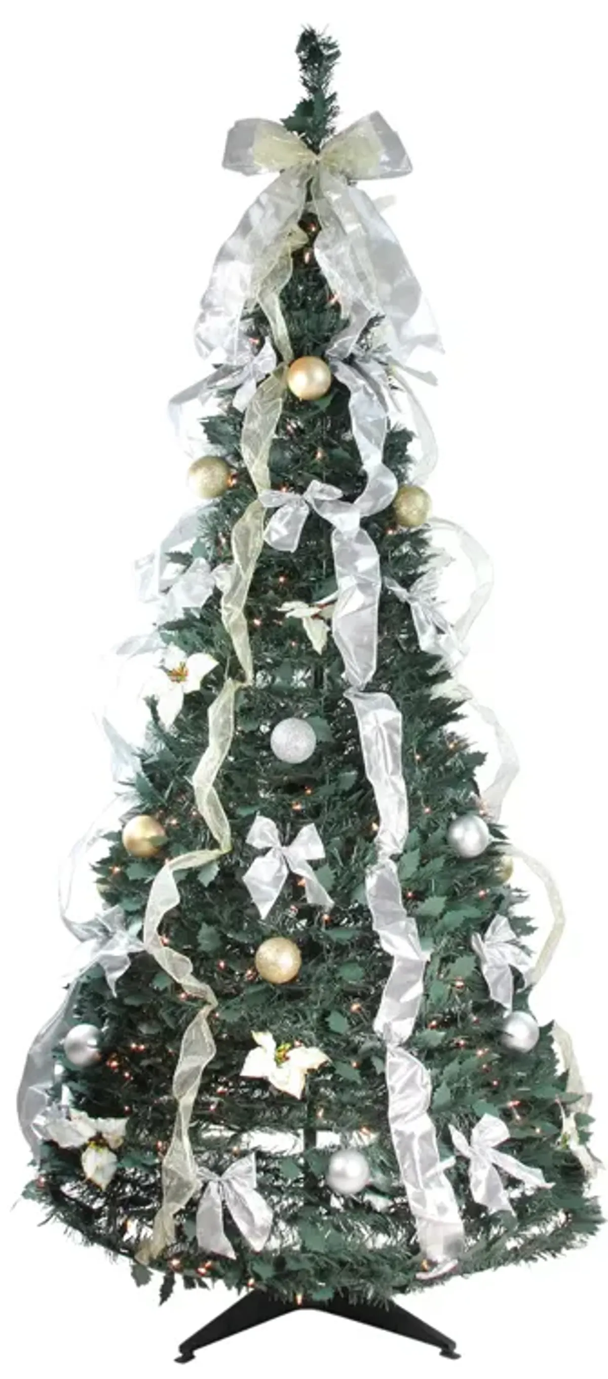 6' Pre-Lit Silver and Gold Pre-Decorated Pop-Up Artificial Christmas Tree  Clear Lights