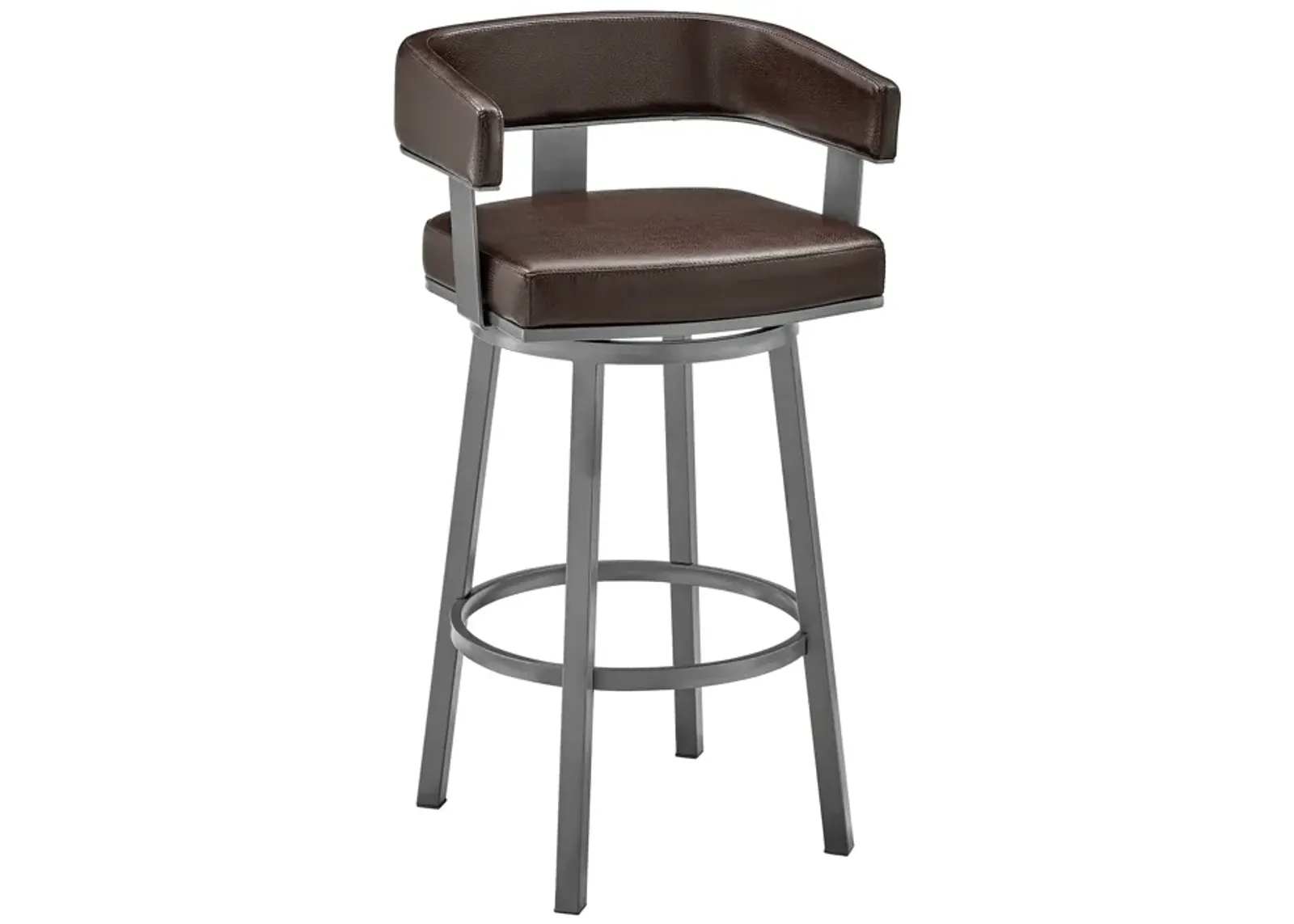 Lorin Bar Height Swivel Bar Stool in Java Brown Finish and Chocolate Faux Leather