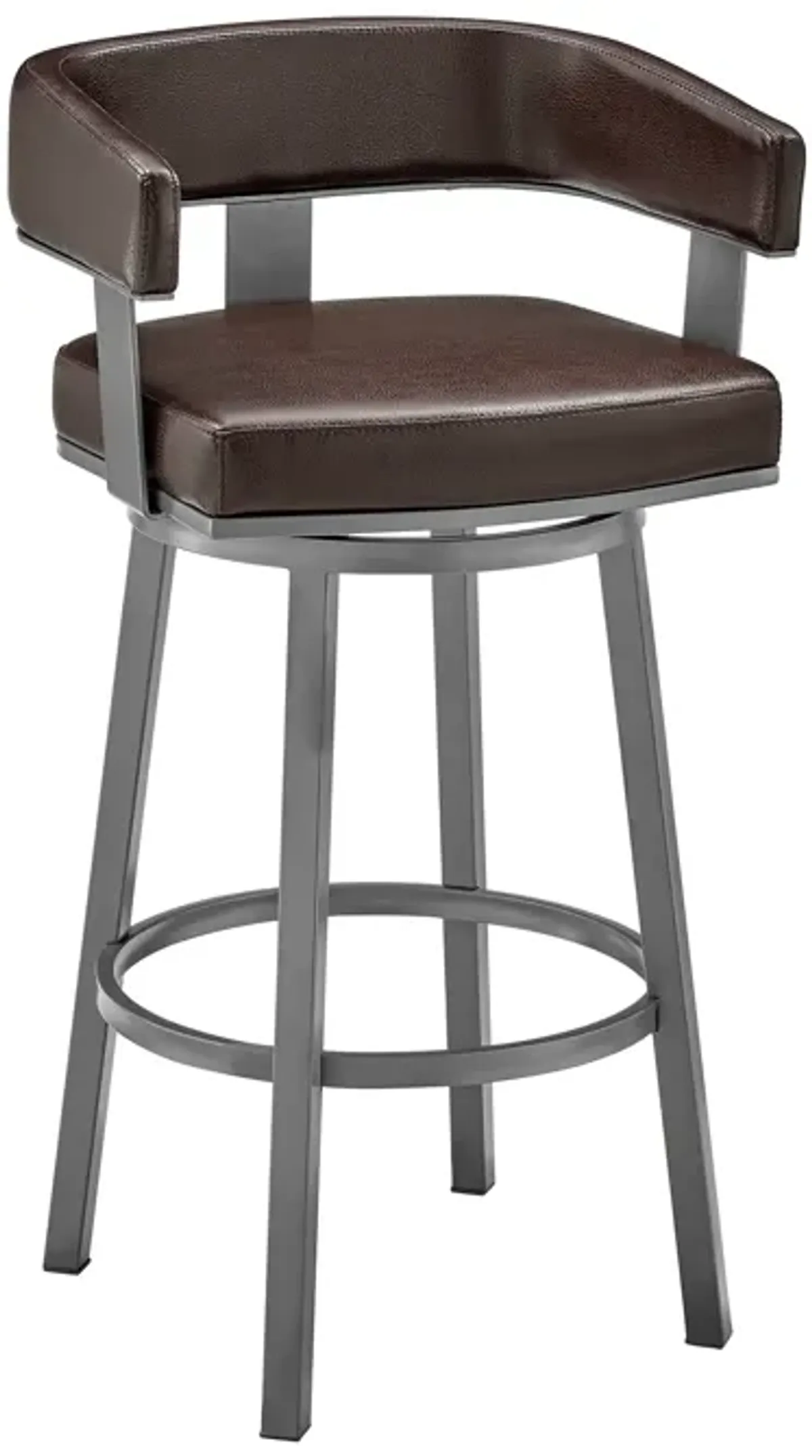 Lorin Bar Height Swivel Bar Stool in Java Brown Finish and Chocolate Faux Leather