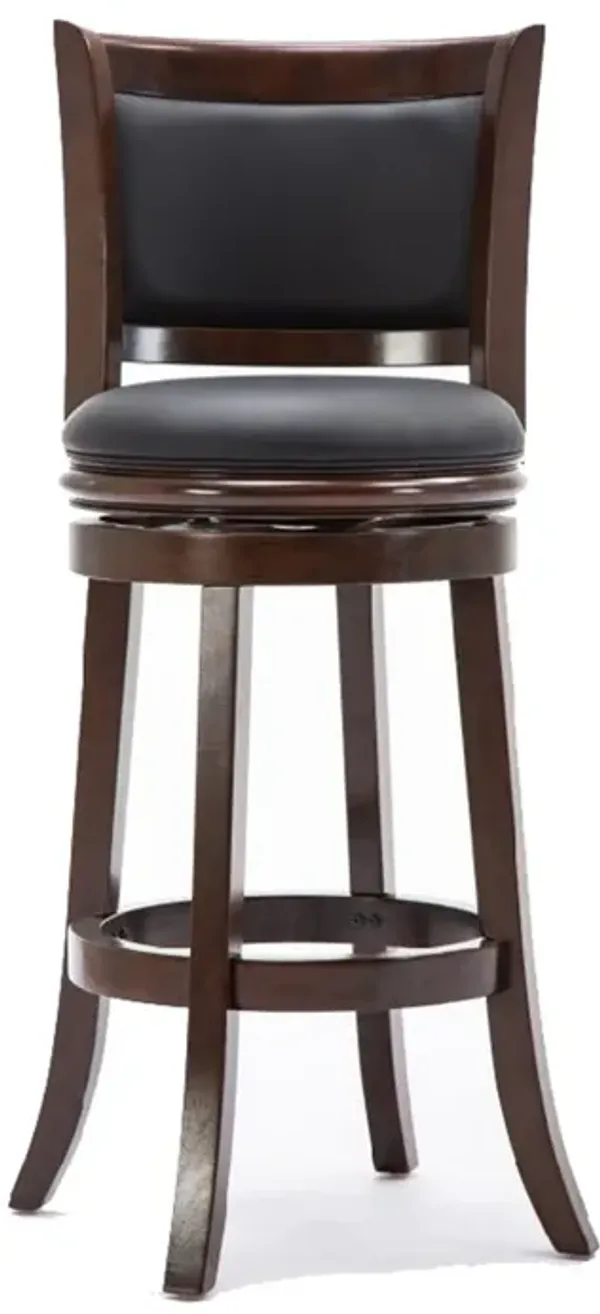 Round Wooden Swivel Barstool with Padded Seat and Back, Dark Brown-Benzara