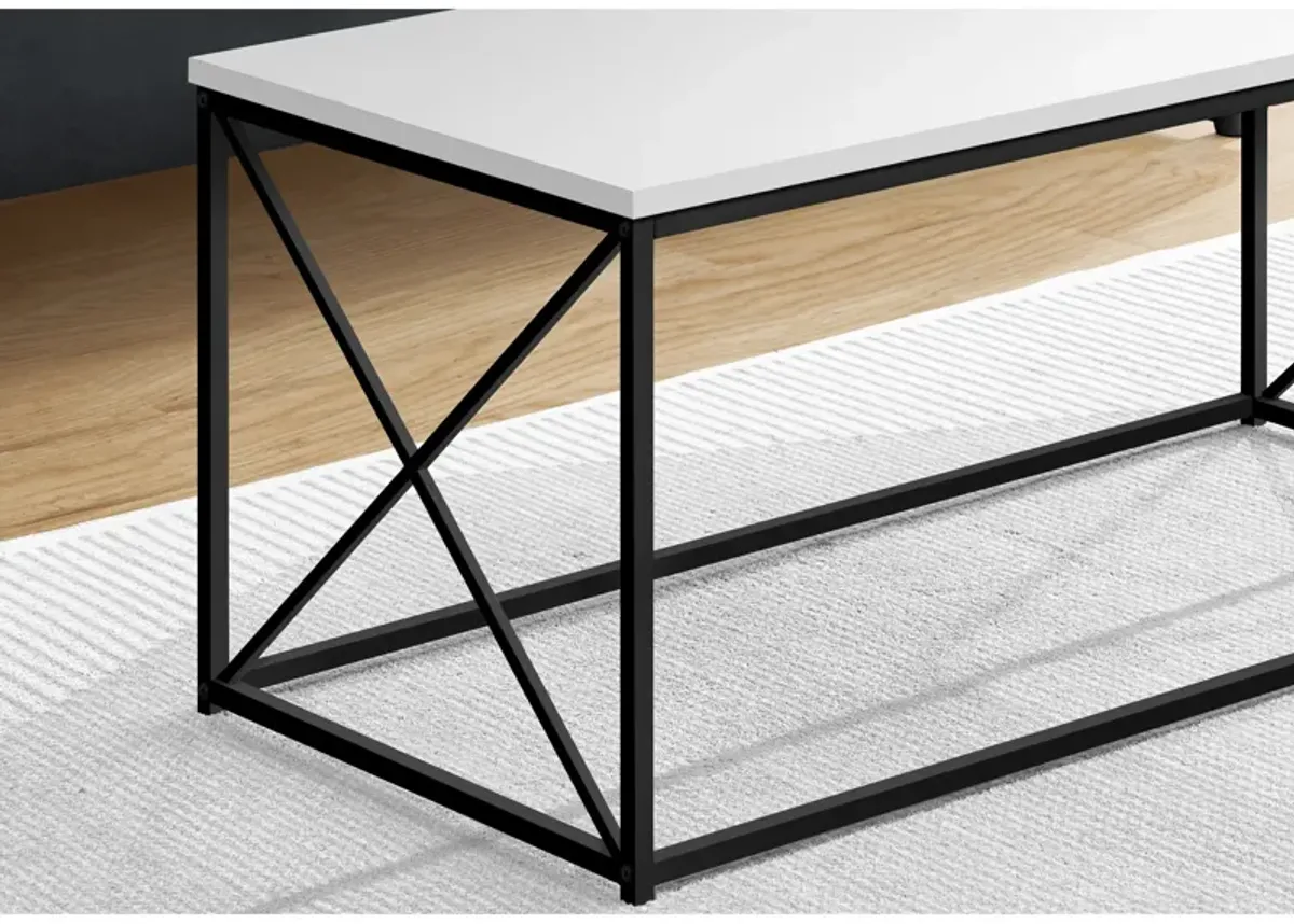 Monarch Specialties I 3780 Coffee Table, Accent, Cocktail, Rectangular, Living Room, 40"L, Metal, Laminate, White, Black, Contemporary, Modern