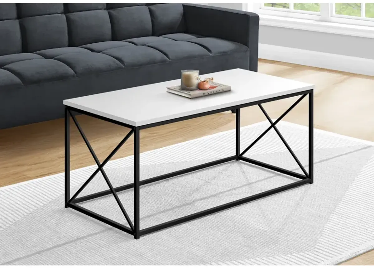 Monarch Specialties I 3780 Coffee Table, Accent, Cocktail, Rectangular, Living Room, 40"L, Metal, Laminate, White, Black, Contemporary, Modern