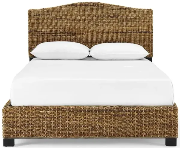 FurniFact Charming Queen Bed Frame with Arched Headboard and Natural Brown Finish