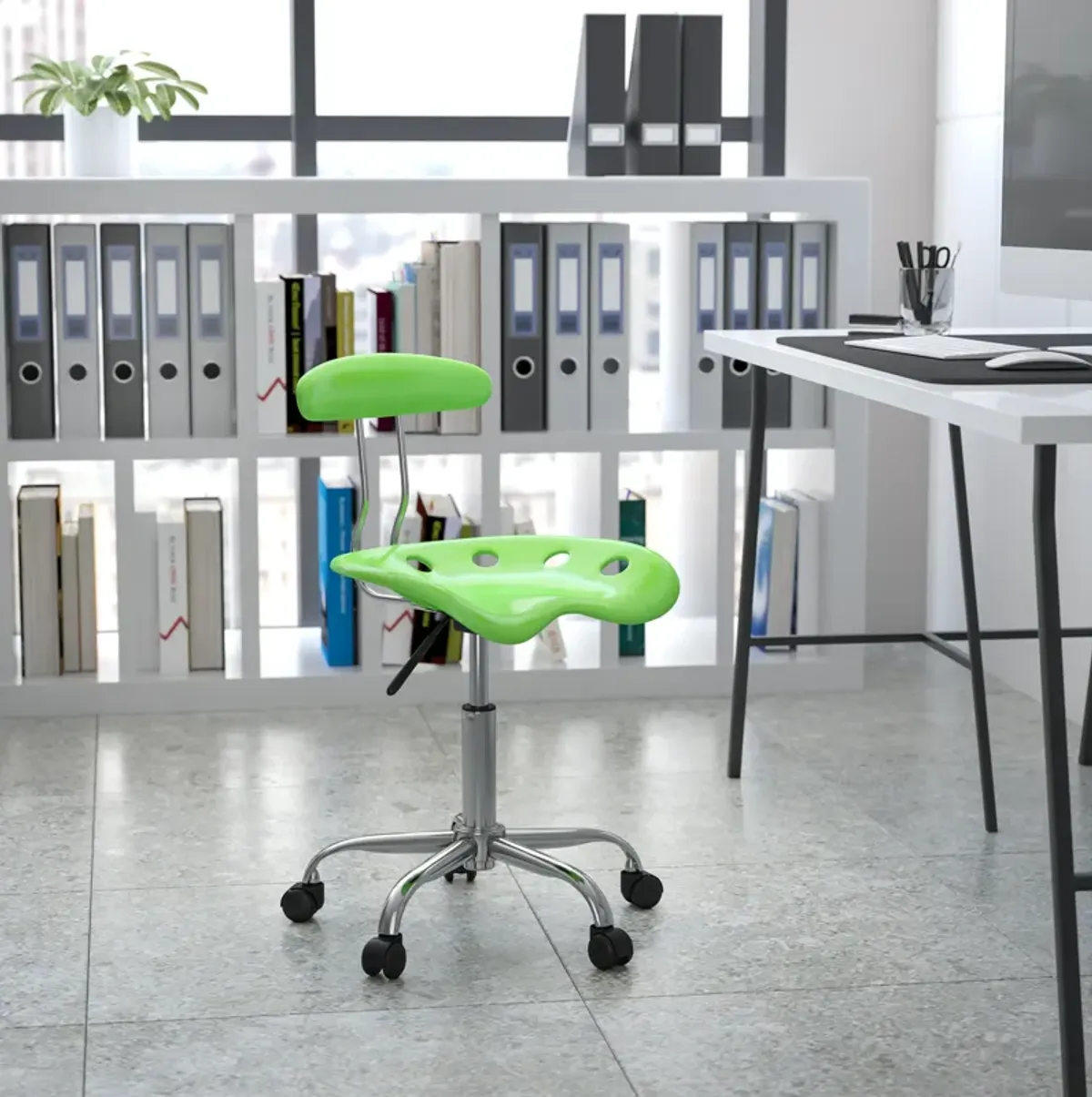 Elliott Vibrant Bright Blue and Chrome Swivel Task Office Chair with Tractor Seat